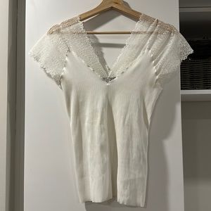 Maje white lace sleeve top
